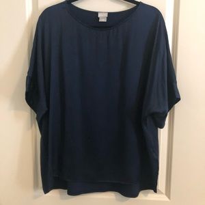 NWOT Navy silk hi-lo top